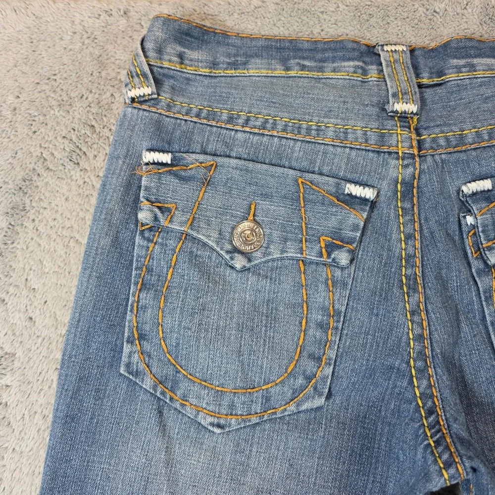 Vtg True Religion Ricky Big T Jeans Mens 34x32 Blue Straight Leg USA Made Stitch